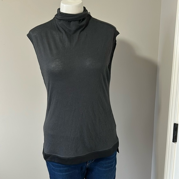 HELMUT LANG High Neck Lush Jersey Sleeveless Top Titanium Black Sz S NEW - Picture 1 of 9